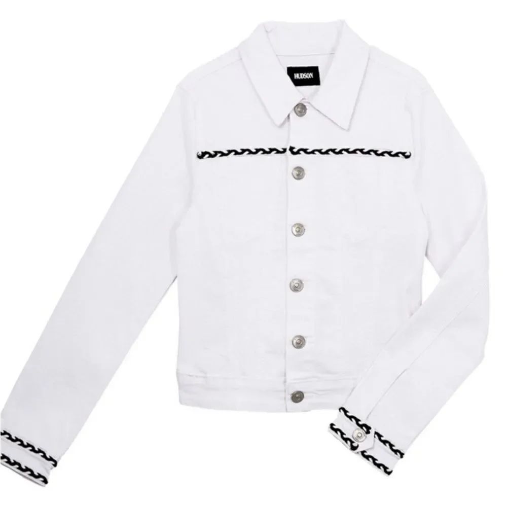 Hudson Girls White Braided Trim Button Closure Cotton Blend Pockets JacketโNEW